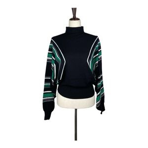 Meimeij Womens Striped Knit Long Sleeve Mock Neck Sweater XXS